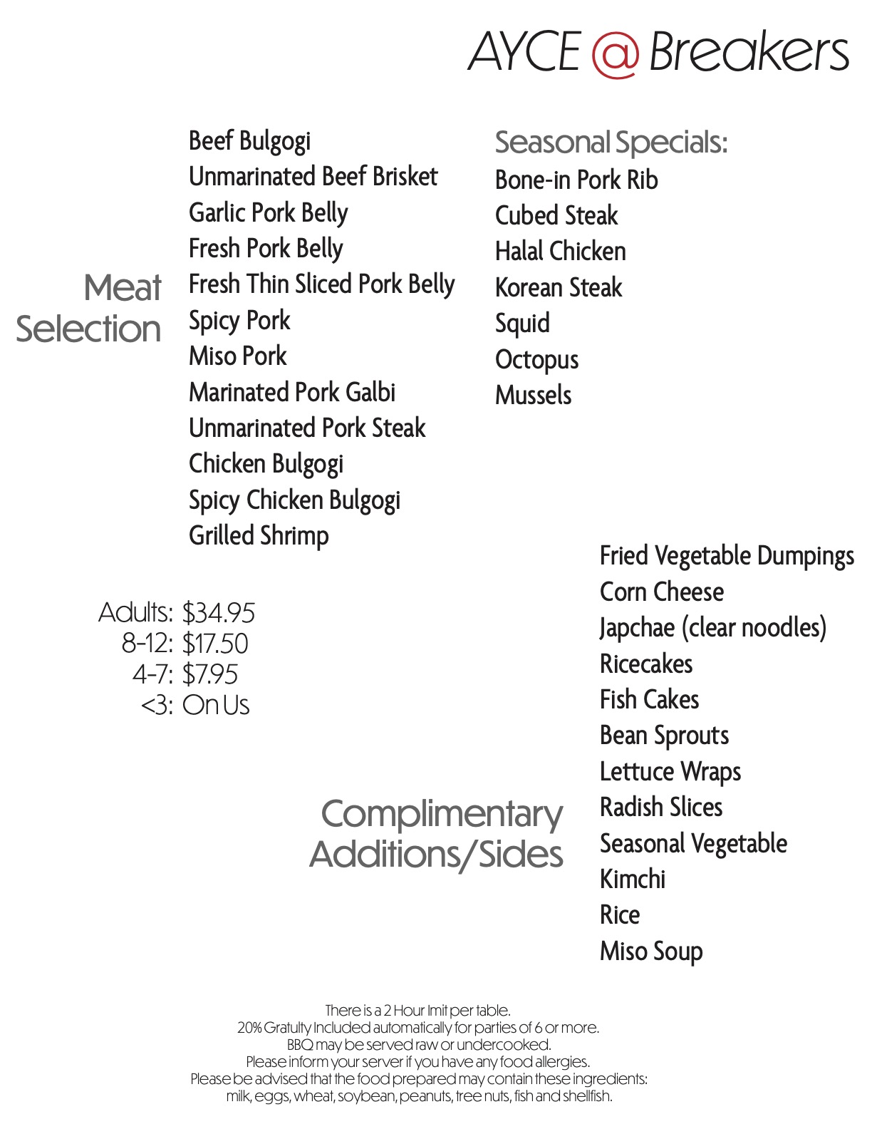 Manassas AYCE Korean BBQ – Breakers – Breakers Manassas